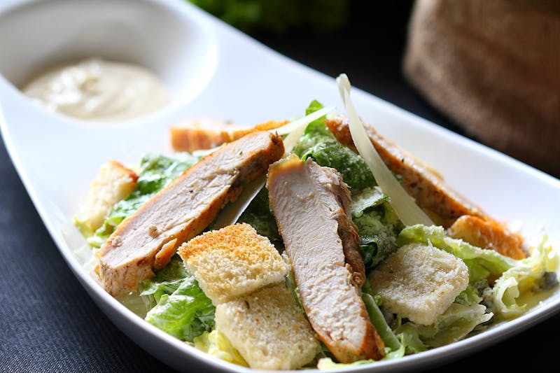 Classic Caesar salad with romaine and croutons
